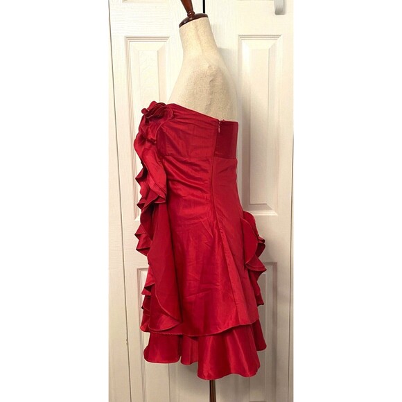 BLACK Cocktail Party Dress Sz M Ruffled Strapless Spaghetti Fuchsia Prom Fairy - Picture 7 of 16
